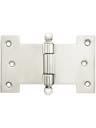 Solid-Brass Parliament Hinge with Ball Tips - 2 1/2 inch by 4 inch in Polished Nickel.